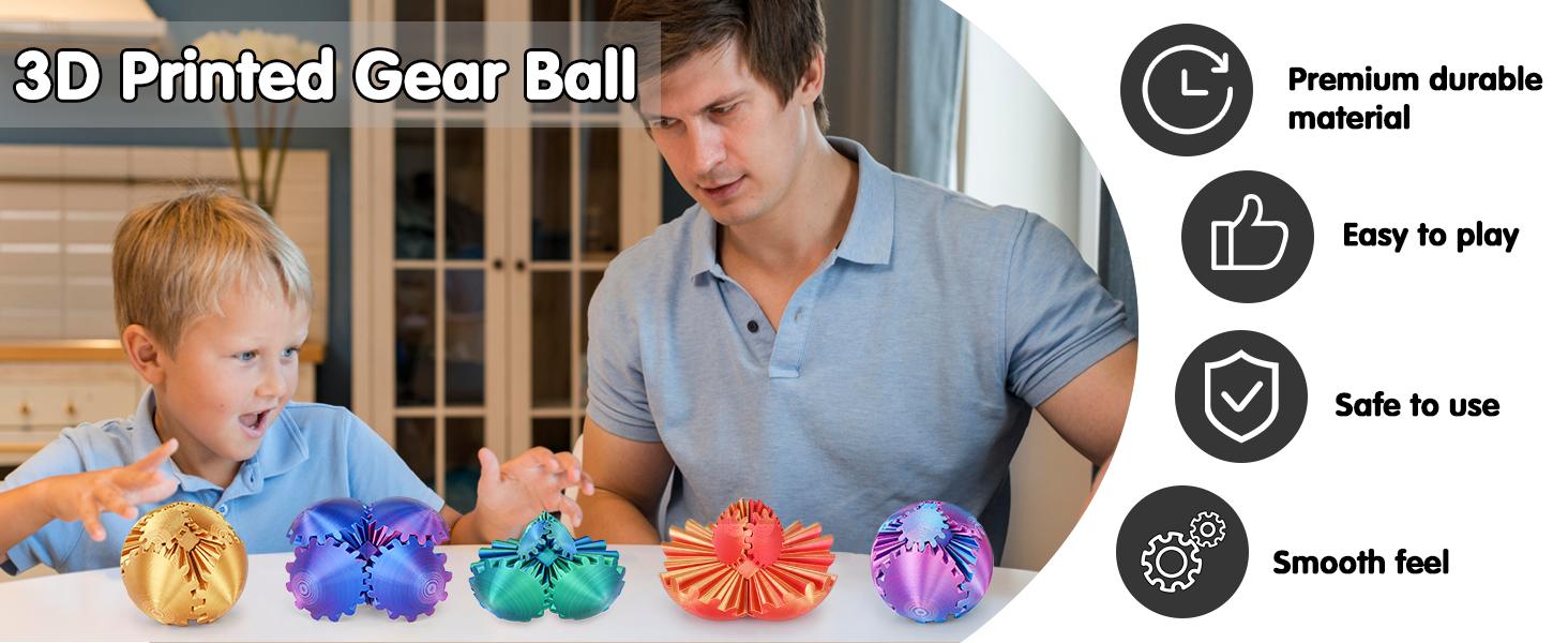 Gear Ball 3D Printed Cube Fidget Toy,Gear Sphere Fidget Toys,Sensory Toys for Stress and Anxiety Relief, Desk Toy Fidget Spinners,Stocking Stuffers for Adults & Kids Gift(Purple Blue, 3.1 Inch)