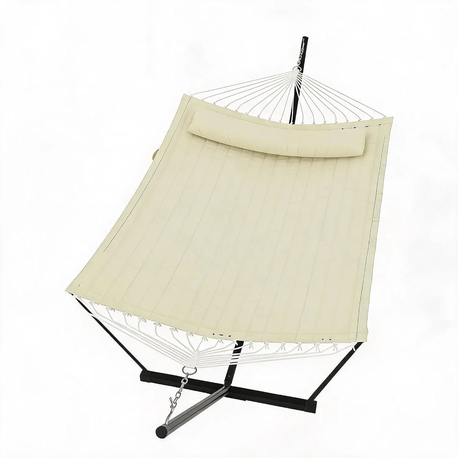 【GARVEE】Double Hammock with Stand for 2 Persons – Outdoor Heavy Duty Freestanding Hammock with Pillow and Balance Rope – 450 Lbs Capacity, Easy Assembly – Perfect for Patio, Backyard, and Poolside Relaxation – Off White