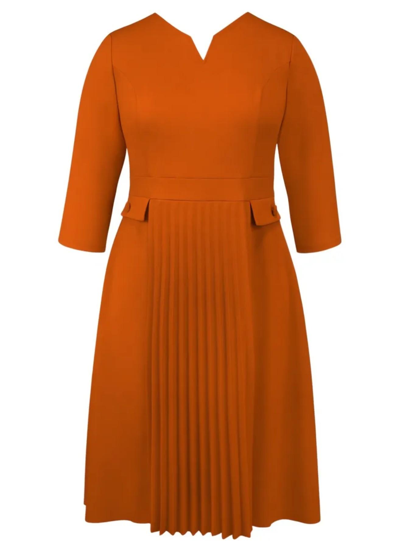 Women Elegant Formal Church Dresses Plisse A Line Modest Classy Pleated 3/4 Sleeves African Office Ladies Party Gowns Autumn New