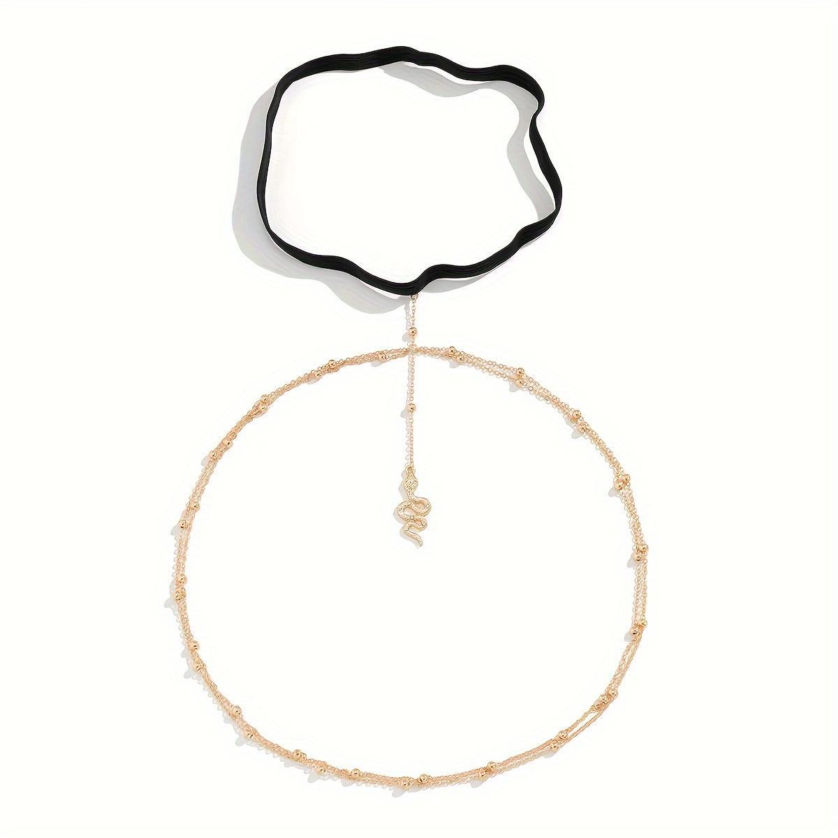 Sexy Golden Snake Pendant Multi-Layer Tassel & Copper Bead Elastic Leg Body Chain