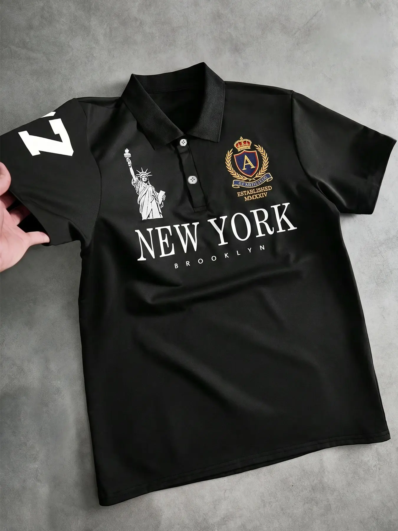 Y2K Retro Vintage New York Brooklyn Polo Shirt, Geometric Print, Short Sleeve, Fitted, Casual Style, Summer, Urban Fashion