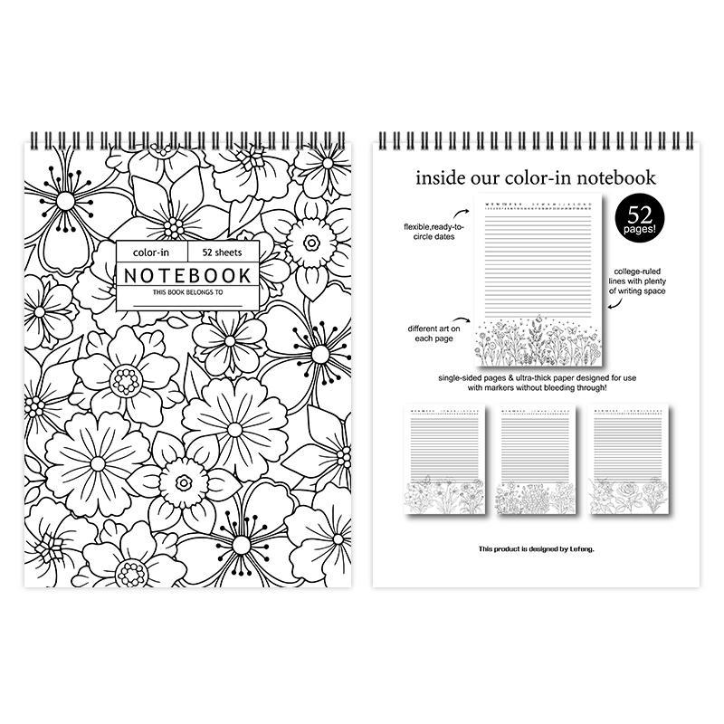 Floral Pattern Cover Spiral Notebook, 1 Count 52 Weeks Design Notebook, Suitable for Teens, Adults, Teachers, Perfect for Those Who Love Coloring and Doodling