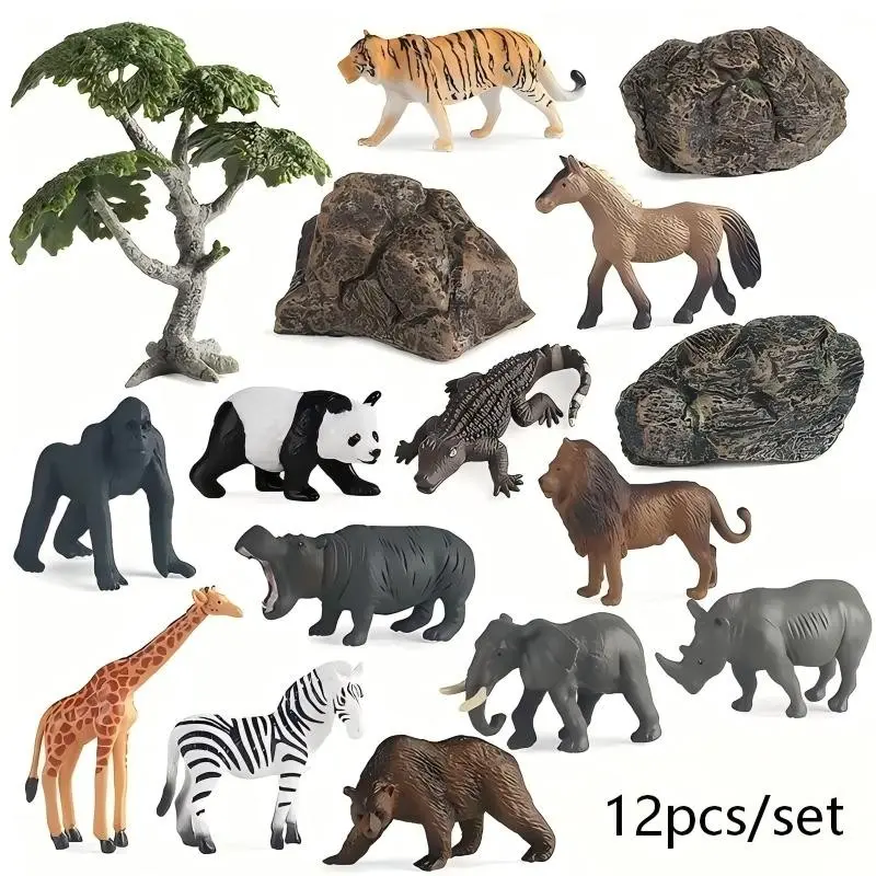 Animal Model Toy, Miniature Farm/Wild Animal Action Figures Set, Plastic Animals Figures, Lion, Tiger, Sheep, Dog Models, Perfect Educational Toy, Holiday Gift, Toyset