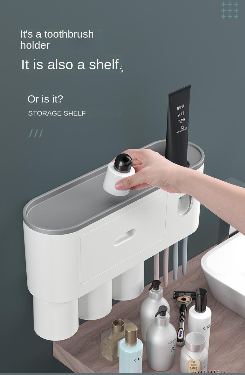 Creative toothbrush shelf, no punching, mouthwash, brushing cup, wall-mounted bathroom storage, automatic toothpaste squeezer toothbrush sterilizer