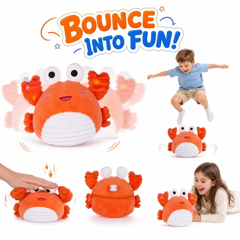 Kids Lovely Goods Cute Crab Jumping Ball for Kids, Fun Hopper Toy with Handle, Bouncy Balance Ball for Toddlers, Outdoor Indoor Active Play Gift