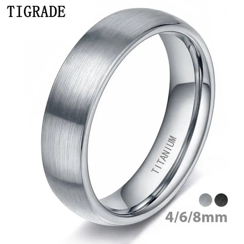 Tigrade 4/6/8mm Brushed Simple Silver/Black Color Titanium Ring Men Minimalist Wedding Band Engagement Rings Women Male Jewelry