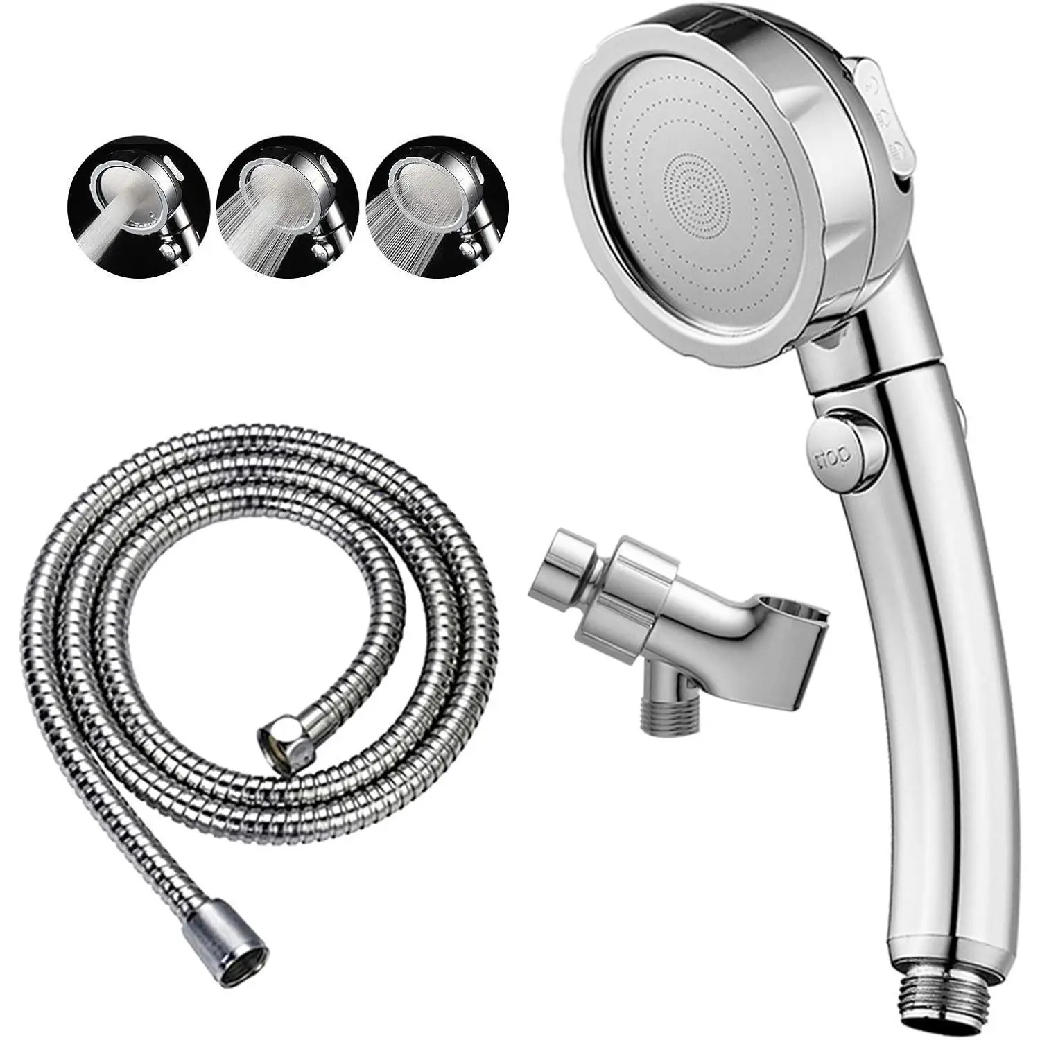 KAIYING Chrome Finish High Flow Adjustable Handheld Shower Head for Bathing, 3 Spray Modes, Pause ON/OFF Switch, Removable Camper Shower Wand with Hose & Angle Bracket