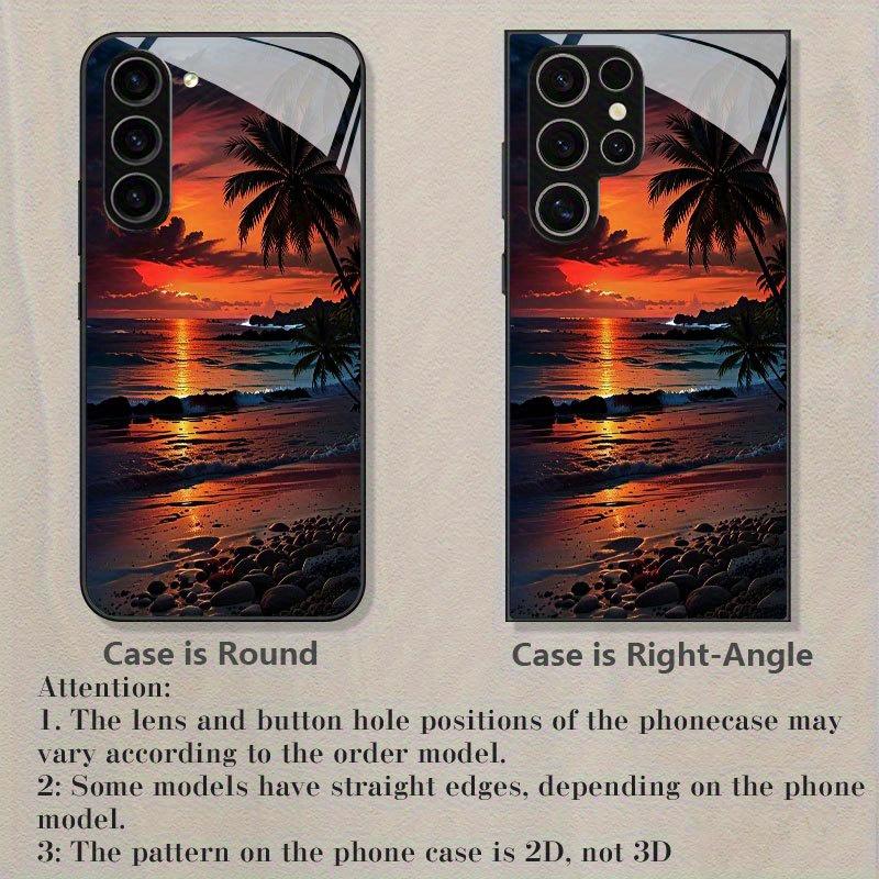 Phone Case: Sunset Beach Coconut Tree Scenic Pattern Design Black Tempered Glass Phone Case Suitable for Samsung Galaxy S26 S25 S24 S23 S22Pro S21 S20 Fe Plus Ultra Pro A56 A55 A54 A53 A52 A51 A36 A35 A34 A32 A26 A25 A24 A23 A16 A15 A14 A06 A05 A03s