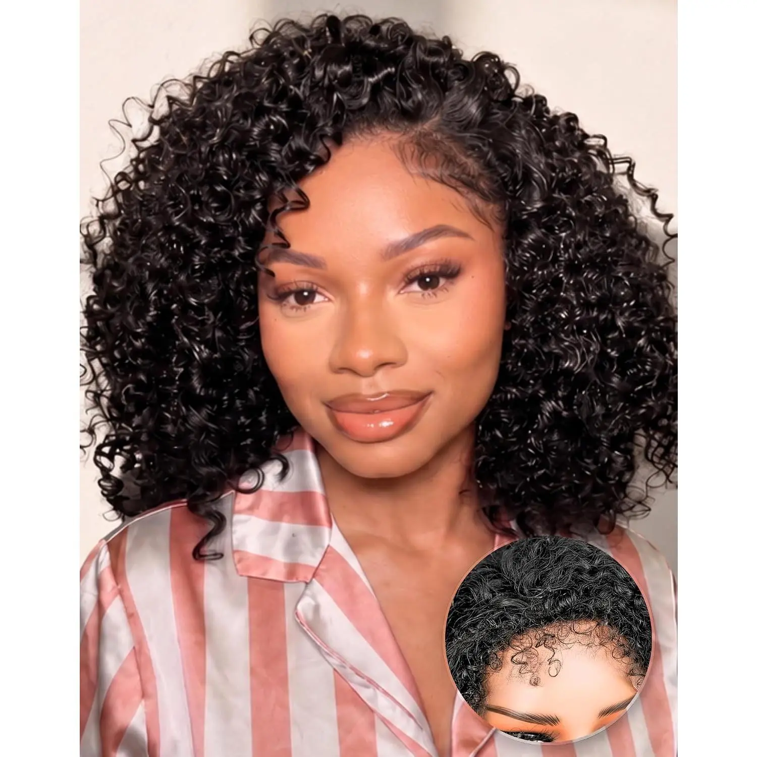 Kinky Curly Half Wig Human Hair  Black | Upgraded Melted Edges,  Remy Human Hair, 3C/4A Glueless Flip Over, Drawstring 3-in-1, Wear & Go Wigs, for Daily Use, 16in