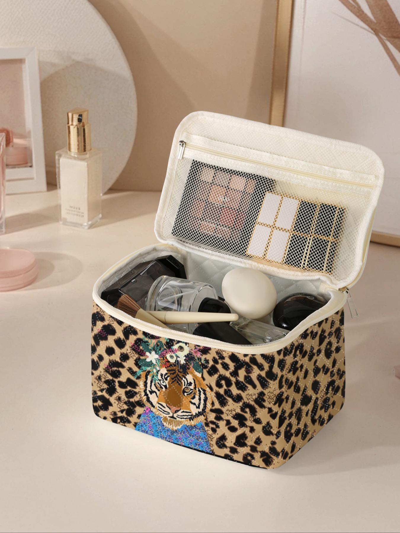 Tiger Pattern Makeup Bag, Large Capacity Travel Toiletry Bag, Portable Travel Cosmetic Storage Bag, Zipper Makeup Organizer Pouch,  Makeup Bag, Cosmetics Organizer, Travel Accessory