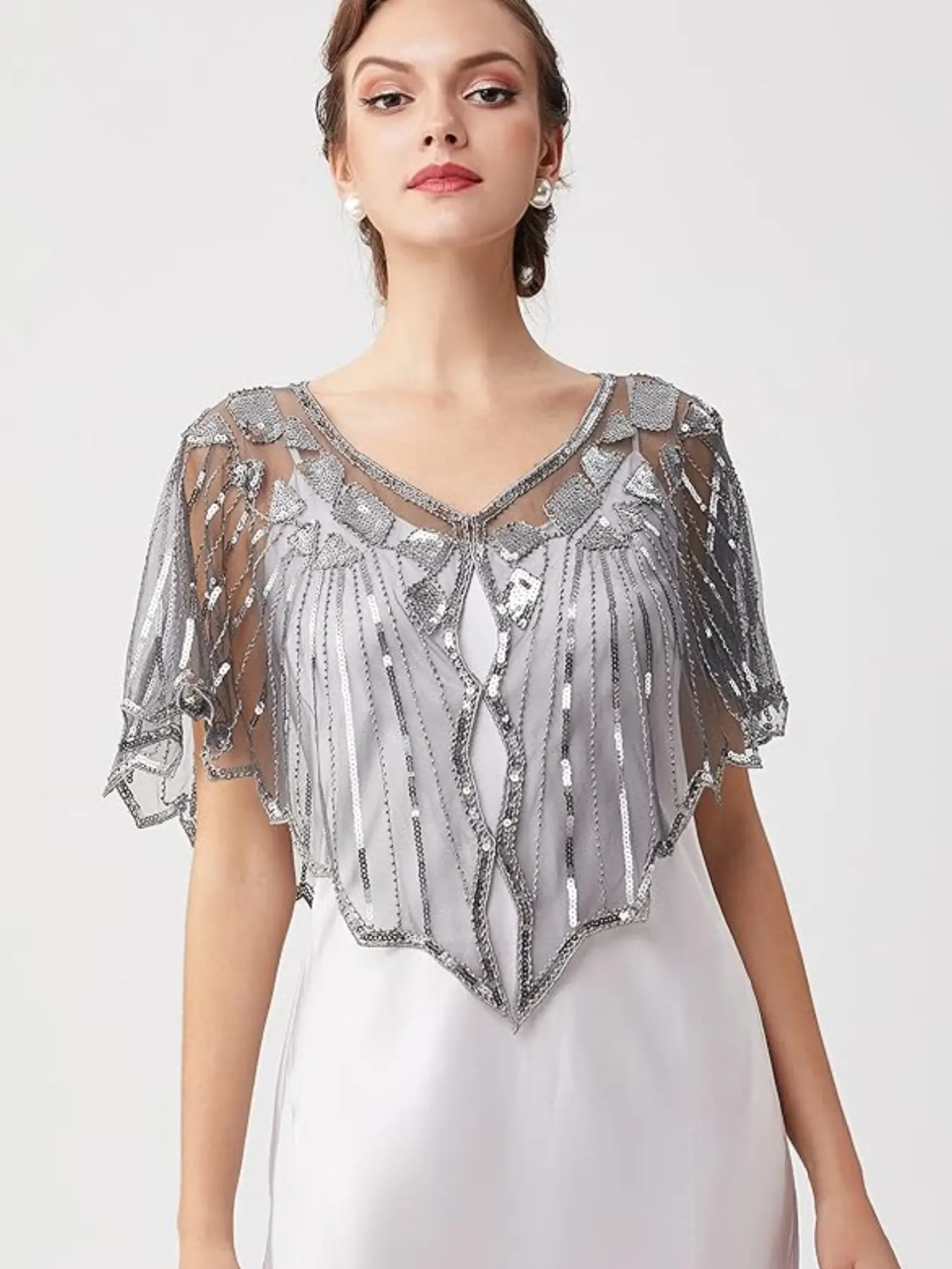 20s Beaded Sequin Party Cape, Slim-Fitting Solid Design, All-Season Wedding Shawl, Elegant Evening Gown Accessory