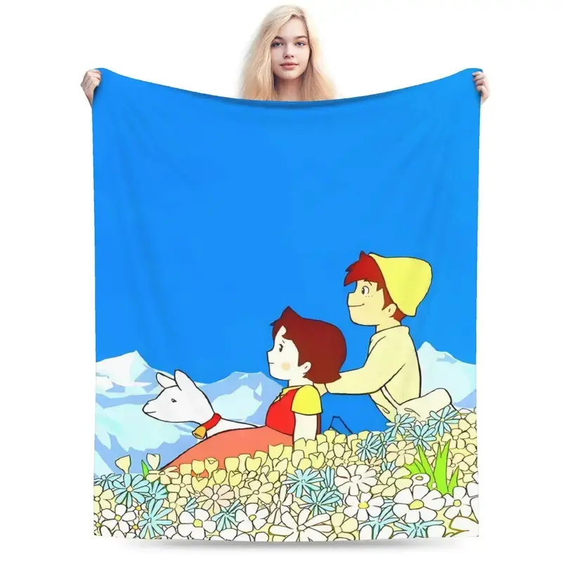 Heidi Blue Sky Alpine Picnic Scene Blankets  Travel Flannel Throw Blanket For Living Room Warm Soft Quality Bedspread Gift