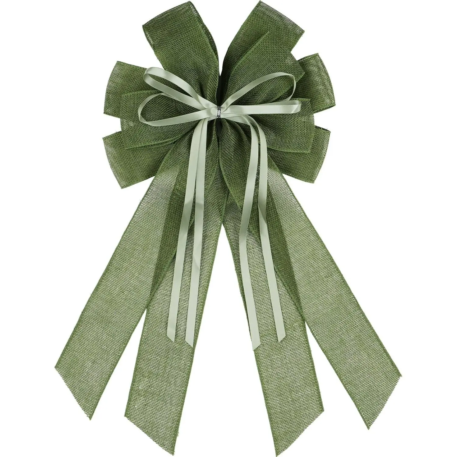 Large Green Burlap Bow for Christmas Wreath 20x11 Inch - Traditional Holiday Front Door Decor Tree Topper Winter Decorations Indoor Outdoor Ornaments