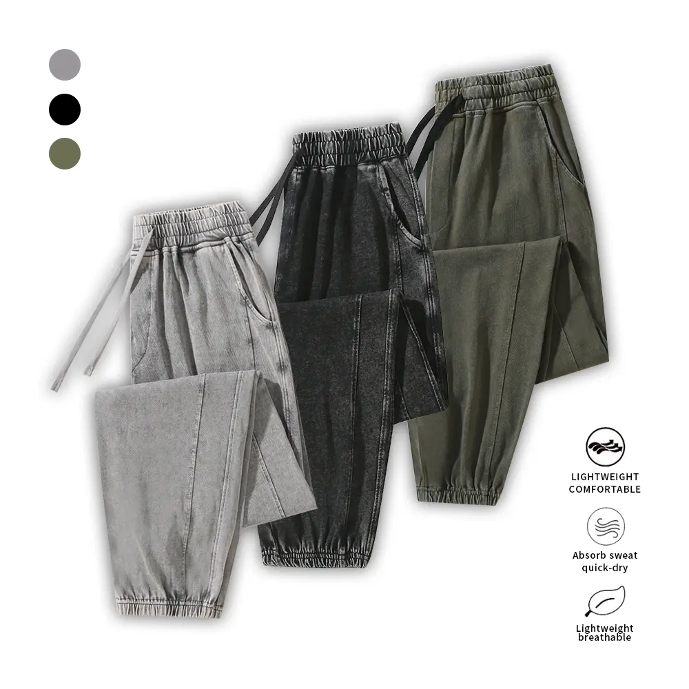 3 Pack Vintage Washed Joggers Men | Retro Distressed Elastic Waist Sweatpants Loose Fit Streetwear Track Pants