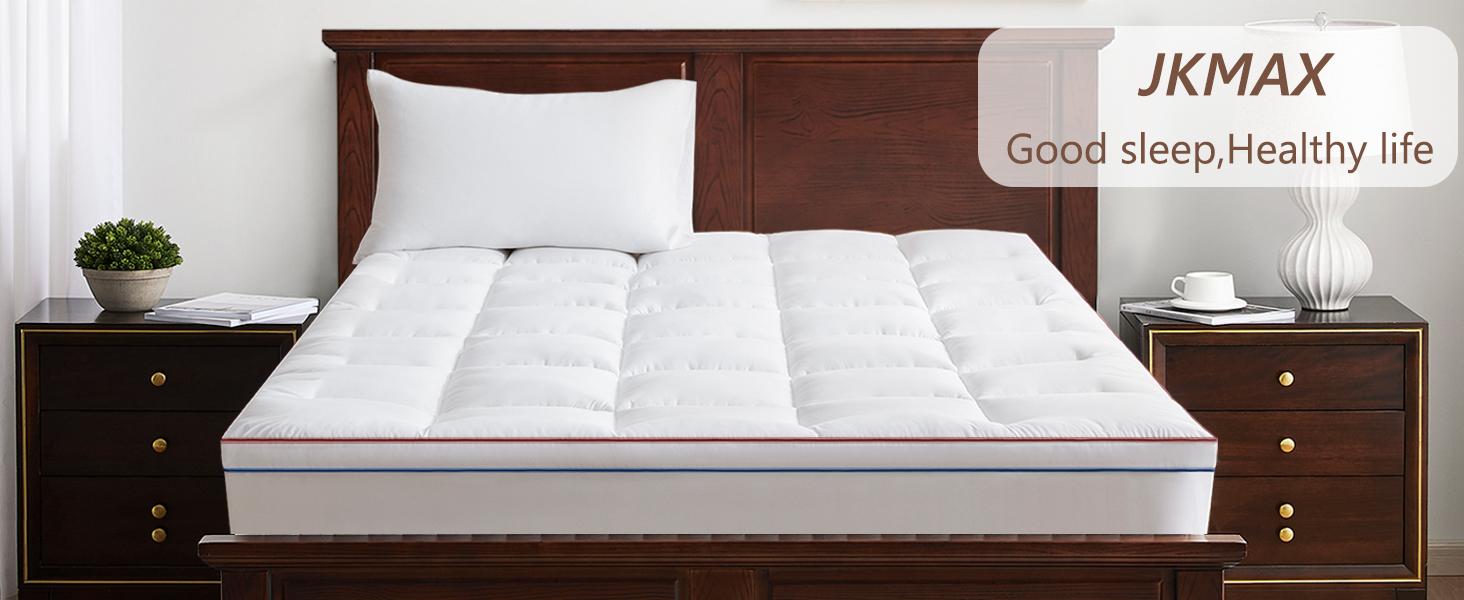 Mattress Topper King - Pillow Top Mattress Pad Thick Cover with Deep - Mattress Topper for Back Pain - Overfilled 3D Snow Down Alternative Plush Mattress Protector (King,White)