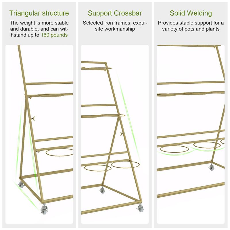 Flower Display Stand 3 Layers Metal Plant Stand with Wheels and Foot Brake