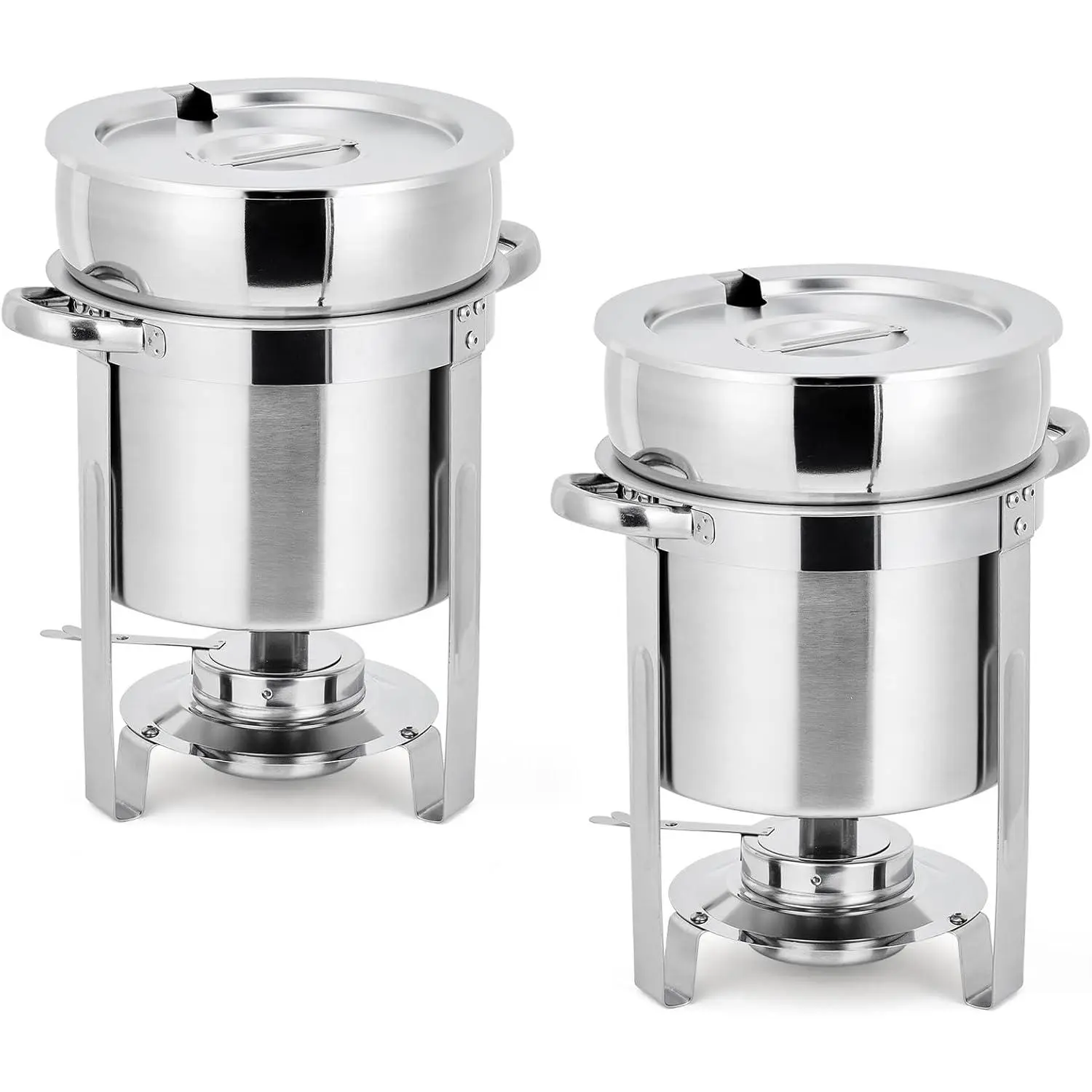 11QT Soup Chafer Set of 2, Stainless Steel Round Soup Warmer with Pot, Notched Lids & Fuel Holders, Commercial Food Warmer for Buffets, Events and Party Service