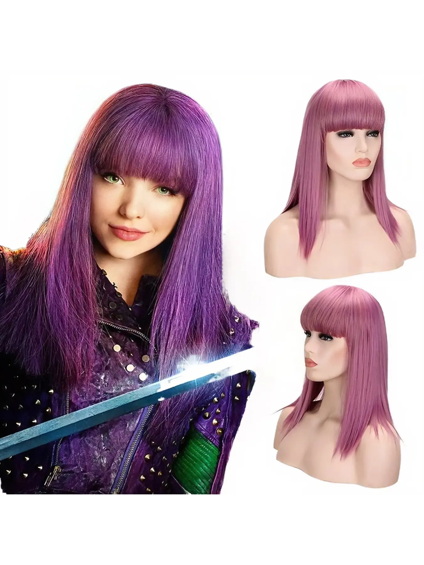 Descendants 2 Cosplay Wig Same Style, Star Descendants Long Straight Wig with Bangs, European Anime Costume Party Wig, Breathable Premium Synthetic Wig