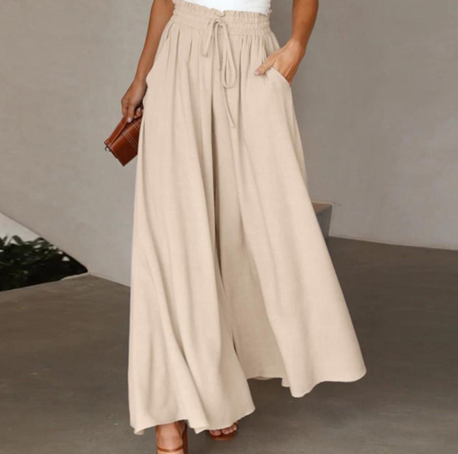 Women's new summer wide-leg long pants with elastic waistband, high-waisted long skirt-pants for women, suitable for beach vacations and commuting