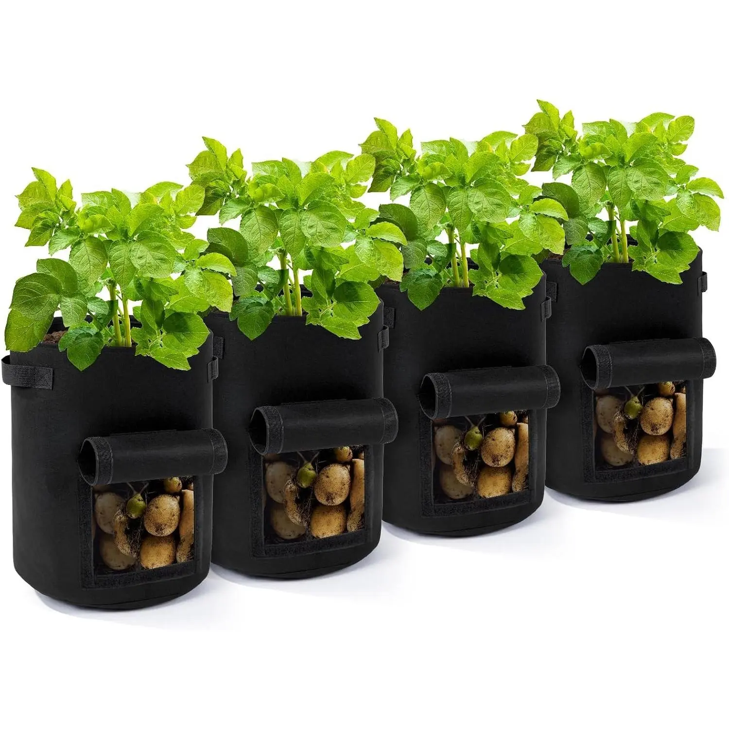 10-Gallon Potato Grow Bags – Set of 4 Fabric Planter Bag with Harvest Window & Handles – Reusable, Breathable, Durable for Vegetables, Herbs & Root Crops