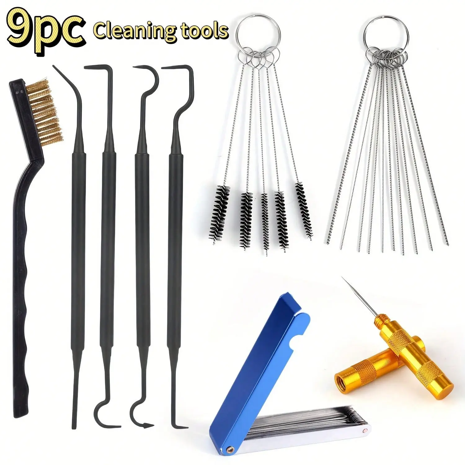 34-Piece Carburetor Cleaning Kit, Includes 10 Cleaners, 5 Nylon Brushes, 13 Wires, 4 Hooks, 1 Brush, for Spray Guns, Engines, Egr Paint