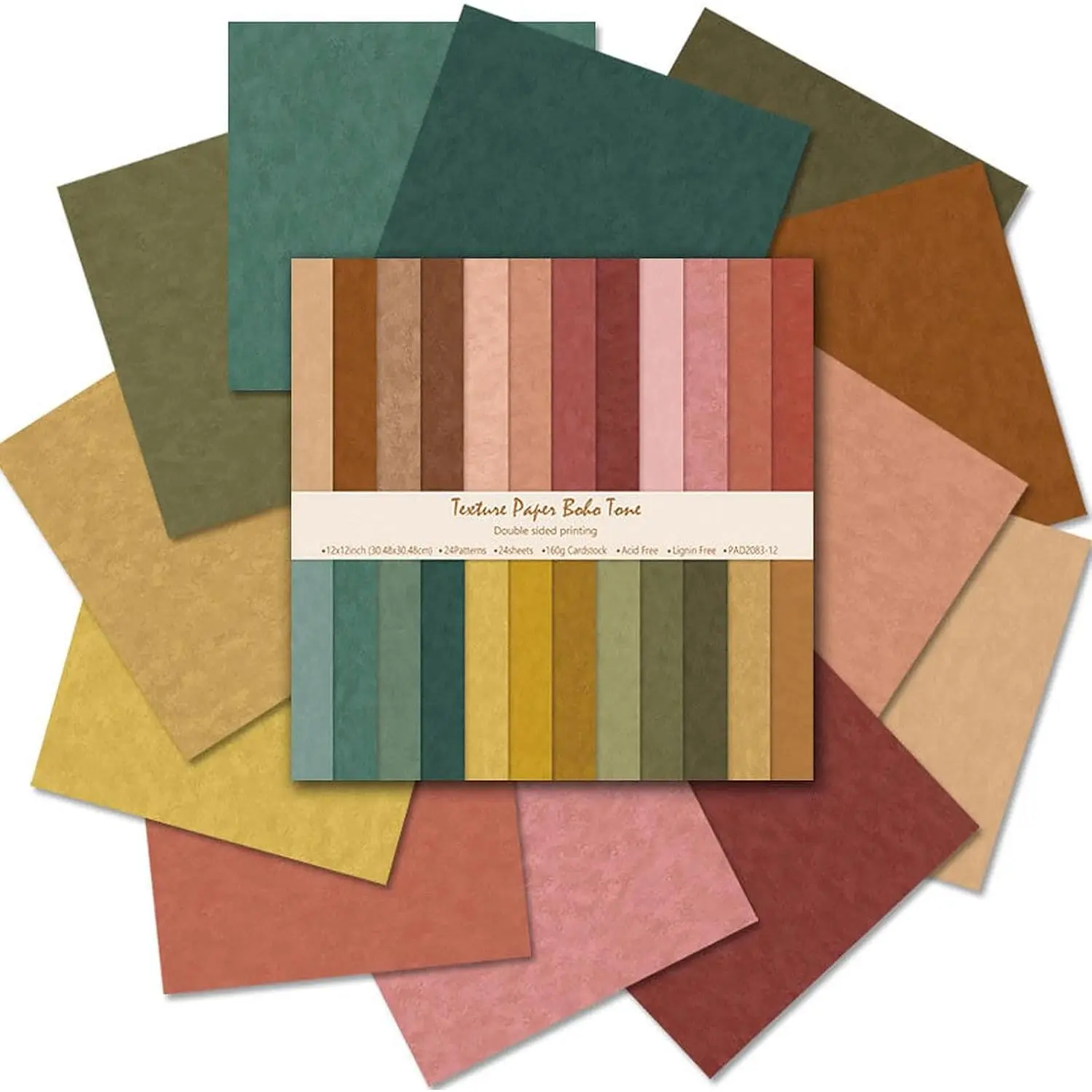 Scrapbook Paper 12x12 Brown, Double-Sided Craft Paper (Boho Tone) | 24 Sheets/24 Designs Double-Sided Bohemian Patterned Decorative Paper for Junk Journals, Greeting Cards, Album Decoration