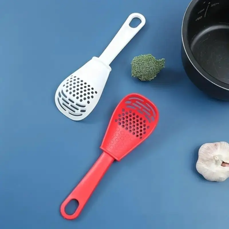 2 Kitchen Spoons for Easy Grinding and Crushing, Strainer Spoon for Ginger Garlic, Potato Mash, Rice, Multifunctional Home Tool
