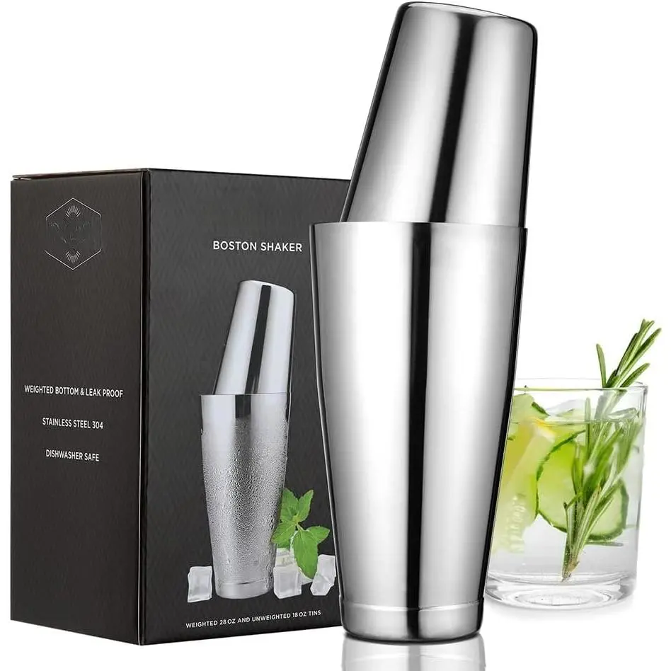 Shaker Set, Weighted 28oz Unweighted 18oz Shaker Tins, 304 Stainless Steel Leak-Proof Drink Mixer Cup, Metal Bartender Tools for  Bar & Commercial,