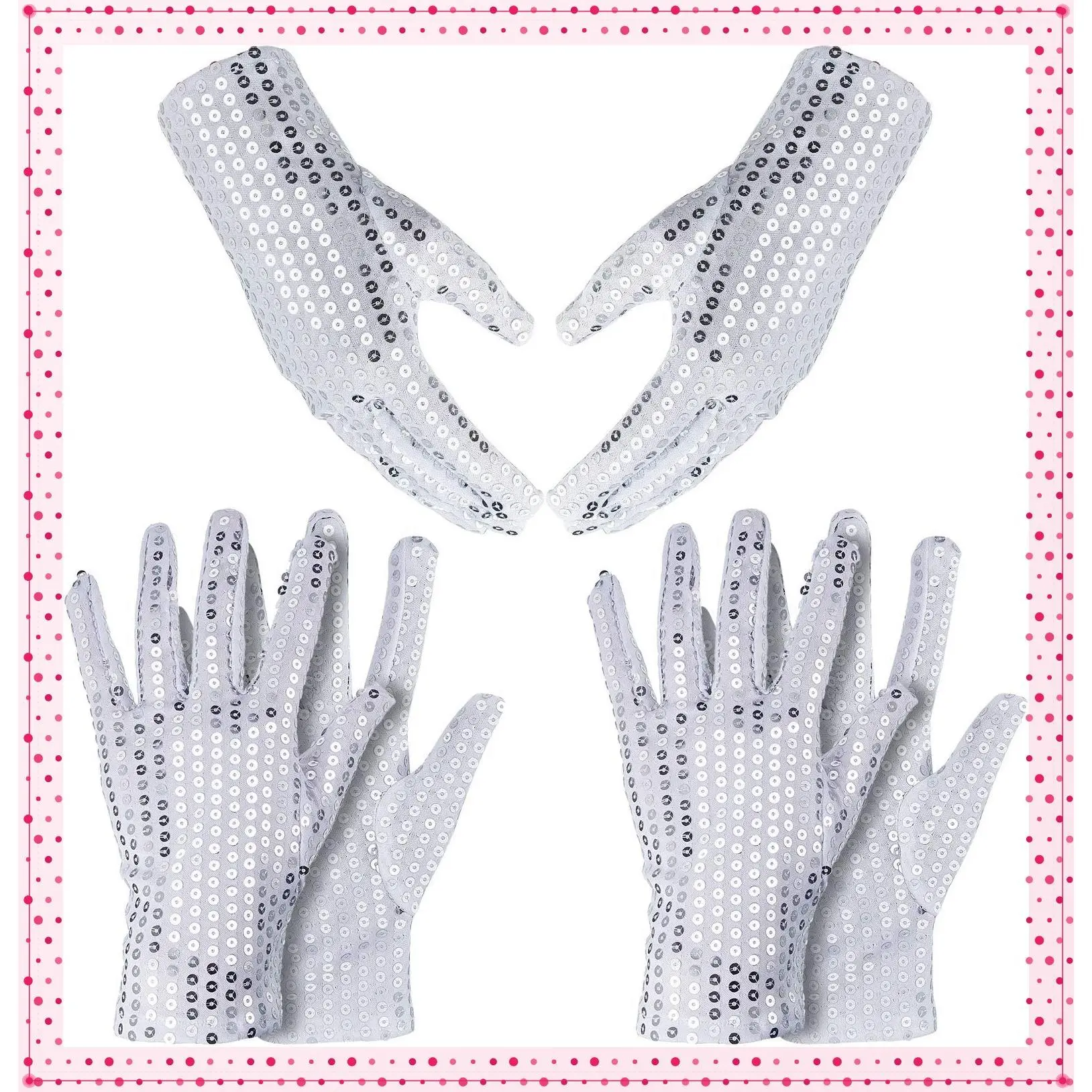 3 Pairs Silver Sequin Gloves Mesh Glitter Gloves for Dance Party Costume Skating Dress up Accessory Silver Shiny Finish Dance Mittens Decor for Women GirlsGift