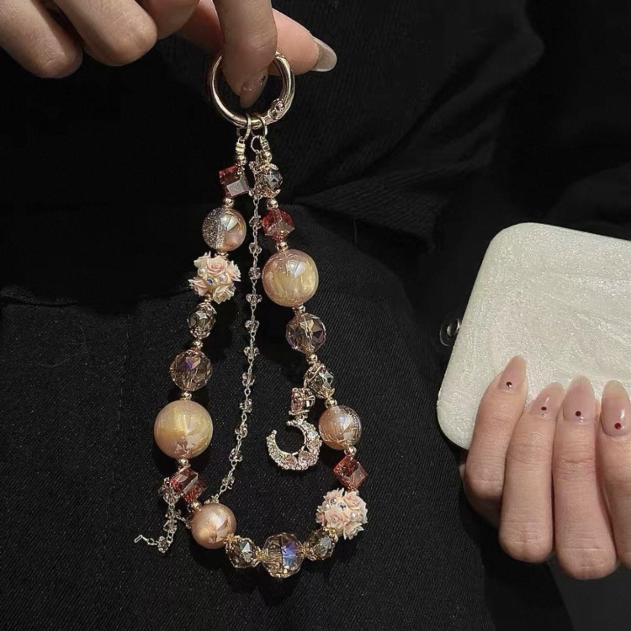 Popular crystal beaded phone chain, niche style keychain, bag chain, DIY hanging chain, handmade