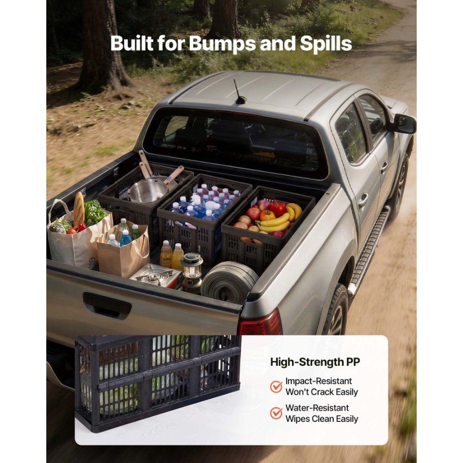 VEVOR Plastic Collapsible Storage Bins, 45L 3 Packs, Stackable Folding Storage Crates with Handles, Holds 33 lbs Per Bin, Foldable Heavy Duty Containers, Space-Saving Baskets, for Home Organizing