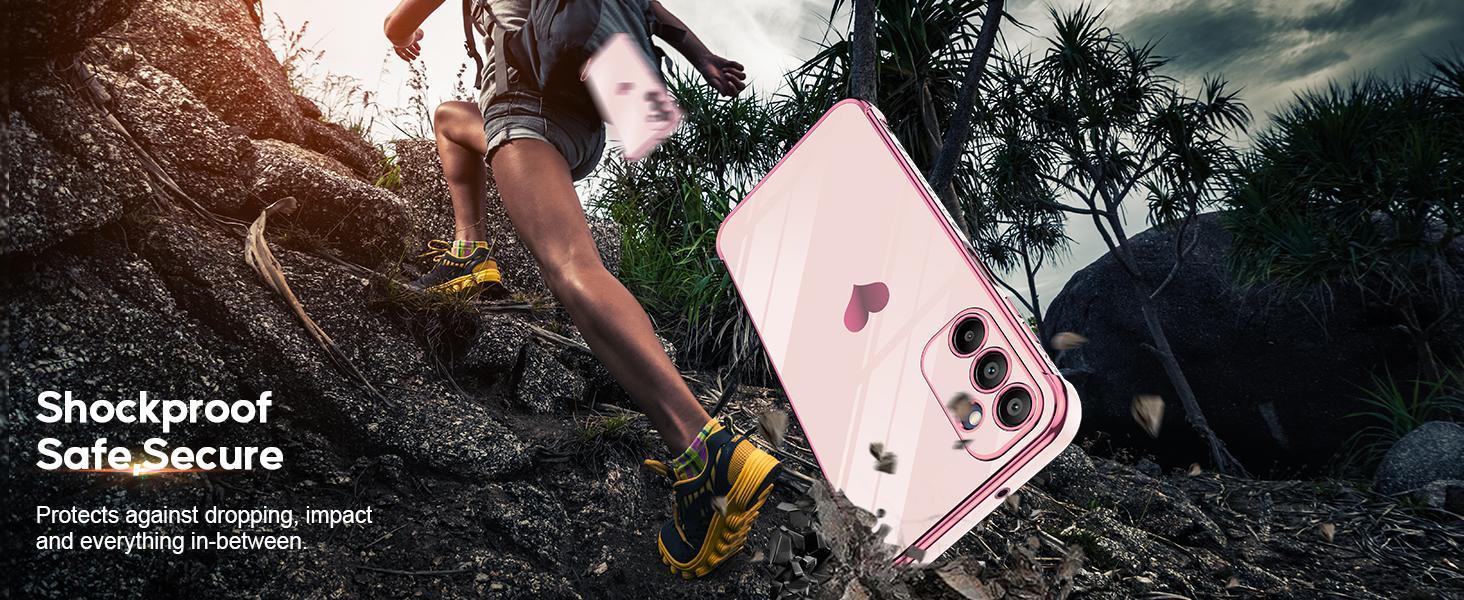 for Galaxy A15-5G Phone Case: with Tempered Glass Screen Protector [2 Pcs]+ Full Camera Lens Protection, Love Heart Plating Girly Women Luxury Shockproof Android A 15, Pink