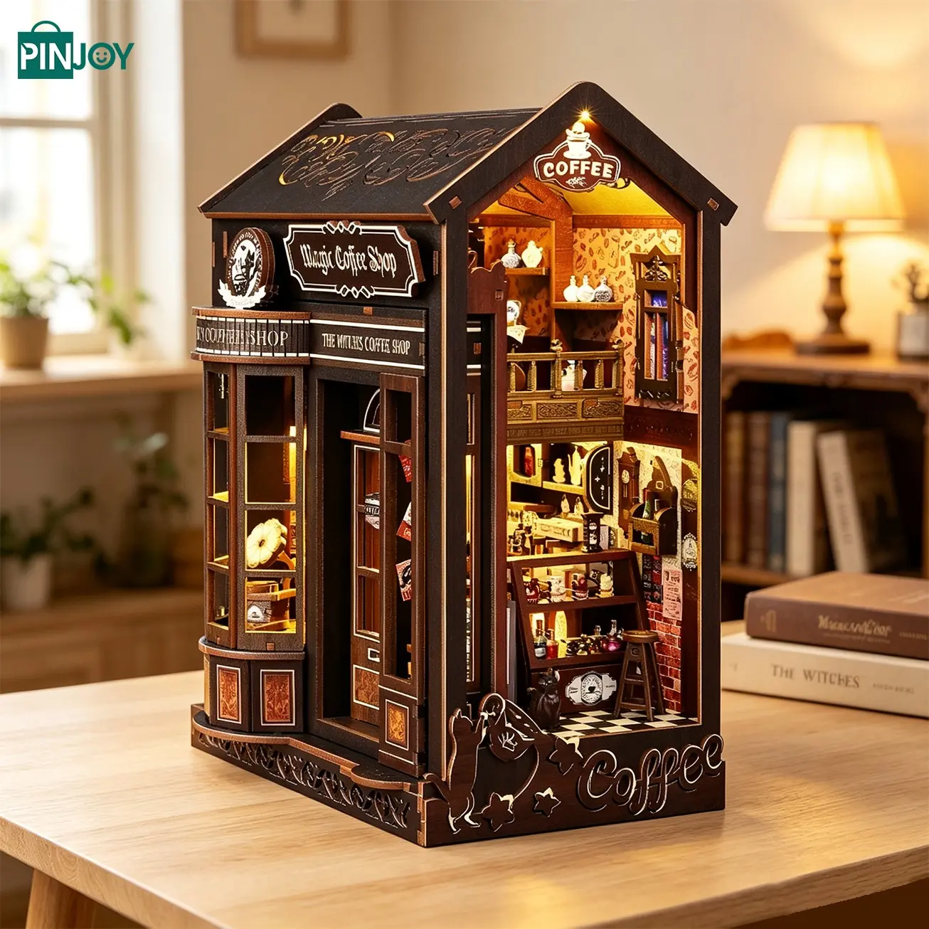 Magic Coffee Book Stand DIY Kit, 3D Puzzle Model for Ages 14+, Home Decor, Shelf & Desk Decoration, Includes English Manual, Creative Gift