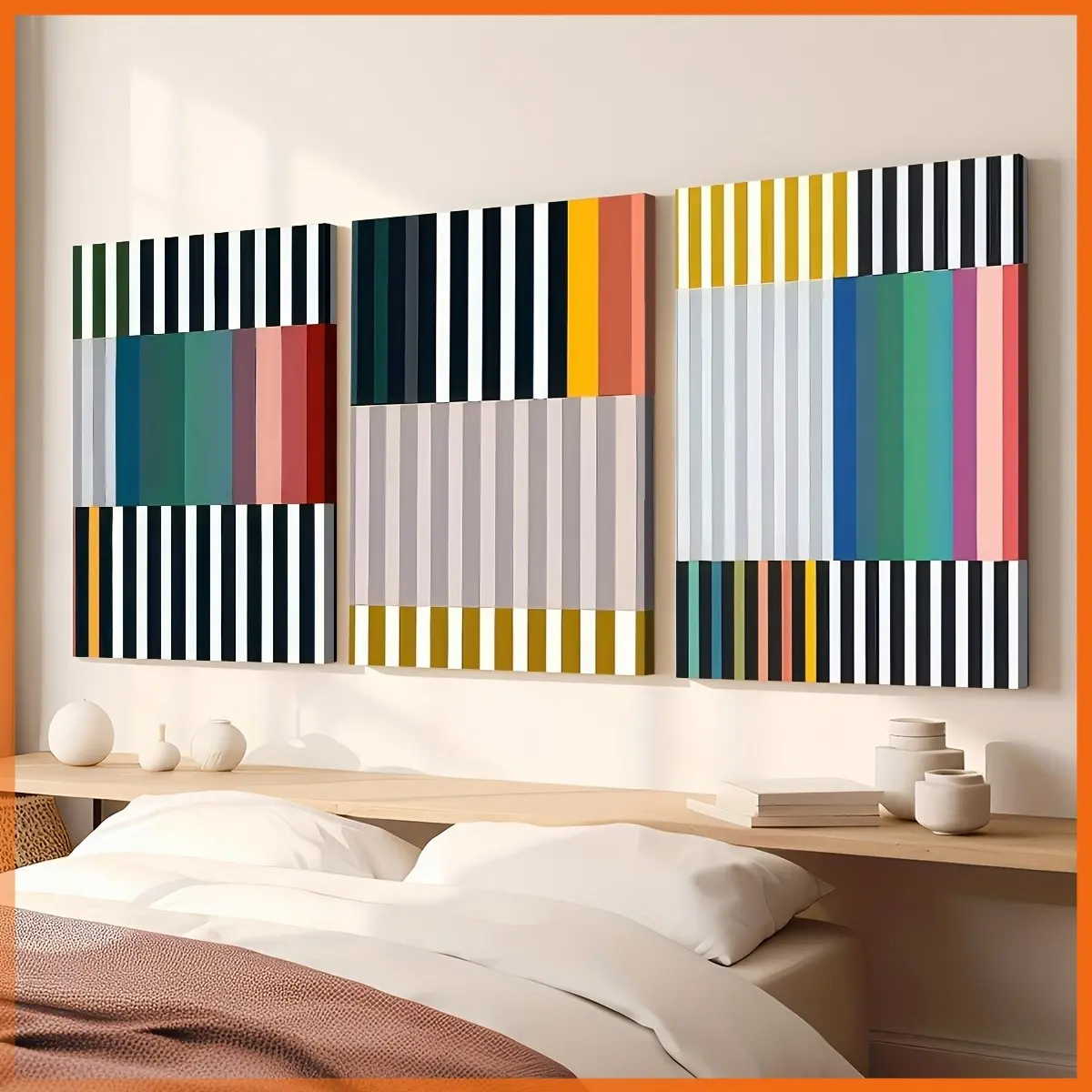2D plane, , 3 pieces of decorative paintings - canvas paintings - colorful striped abstract art canvas- Cheap room - Kitchen - Pictures - Fall promotion - Picture wall decoration - Posters - Fall decoration - Room decorati