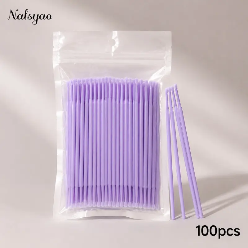 100pcs Micro Cotton Swab Brushes | Disposable Eyelash Extension Glue Cleaning Applicator Sticks, Makeup Tools
