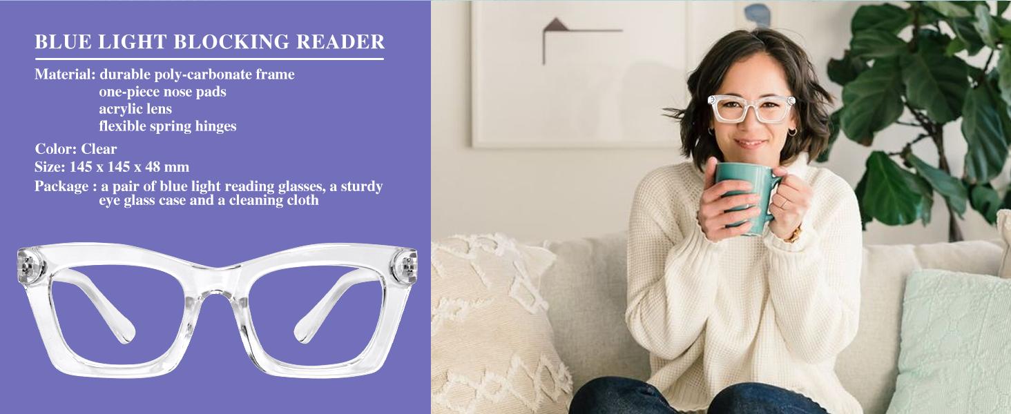 Progressive Reading Glasses for Women Oversized Spring Hinges Progressive Computer Readers Blue Light Blocking