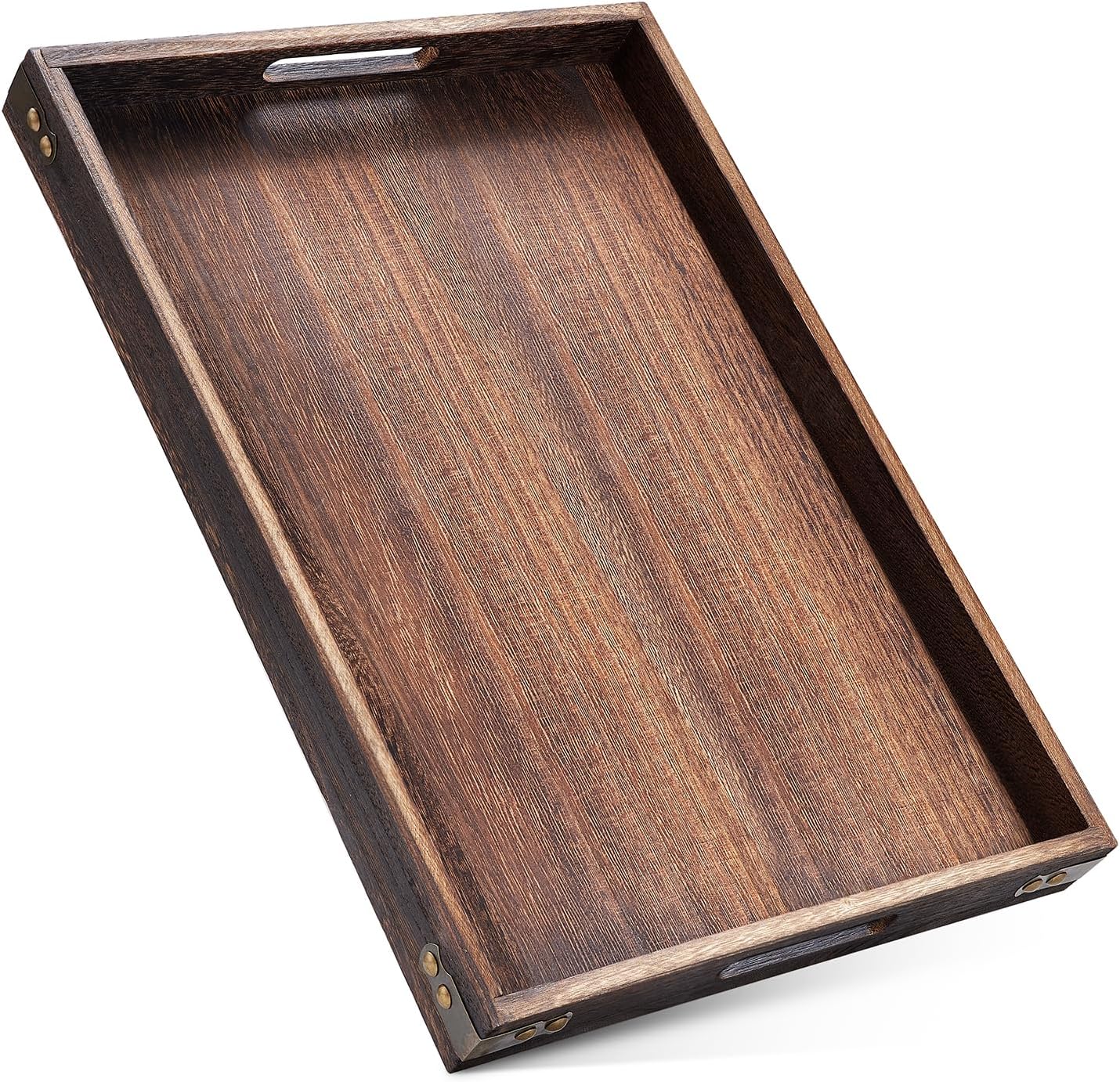 Serving Tray with Handles,13"*13"Wood Decorative Tray for Living Room,Modern Coffee Table Tray,Square Large Serving Platters for Home Decor,Ottoman,Bed,Kitchen,Bathroom, Breakfast,Bar