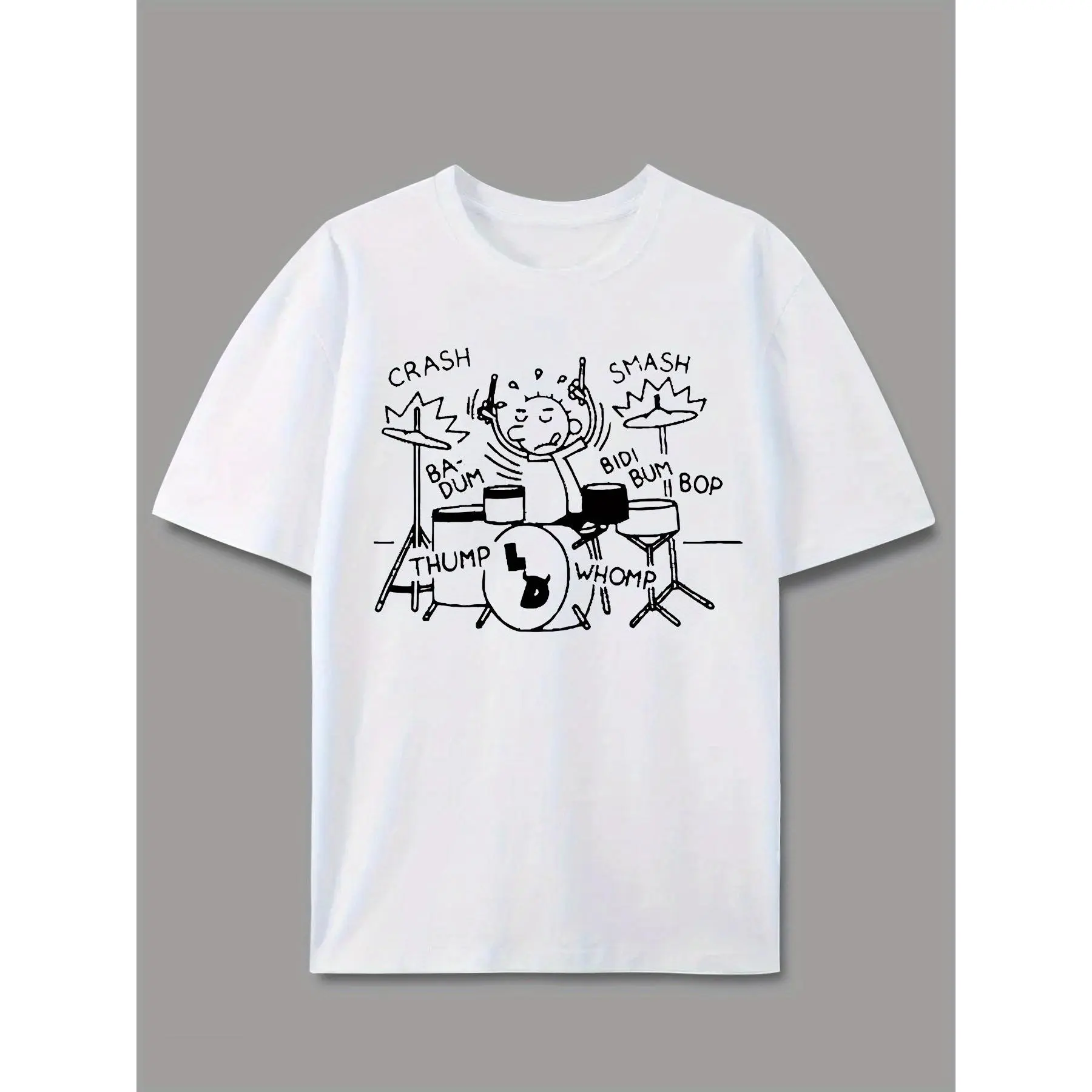 Men'S Top Featuring a Passionate Drummer Illustration, Casual Short-Sleeve Round-Neck T-Shirt, Suitable for Summer And Spring, Ideal for Outdoor Activities.