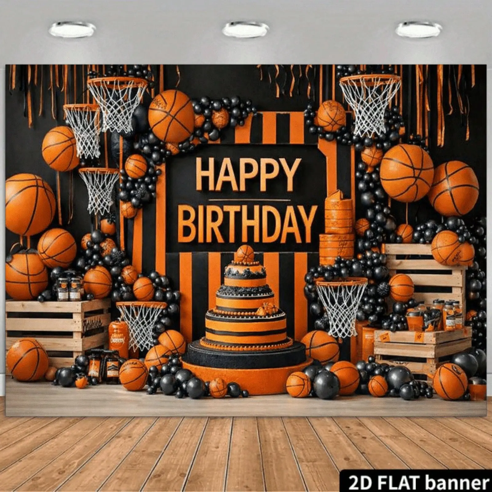 Basketball Sports Birthday Celebration Backdrop Fabric Party Banner Tapestry Court Ball Hoop Theme Decoration Photo Background Wall Hanging Event Decor Festival Indoor Outdoor Scene Photography Prop Polyester Fiber Durable Home Room Decor