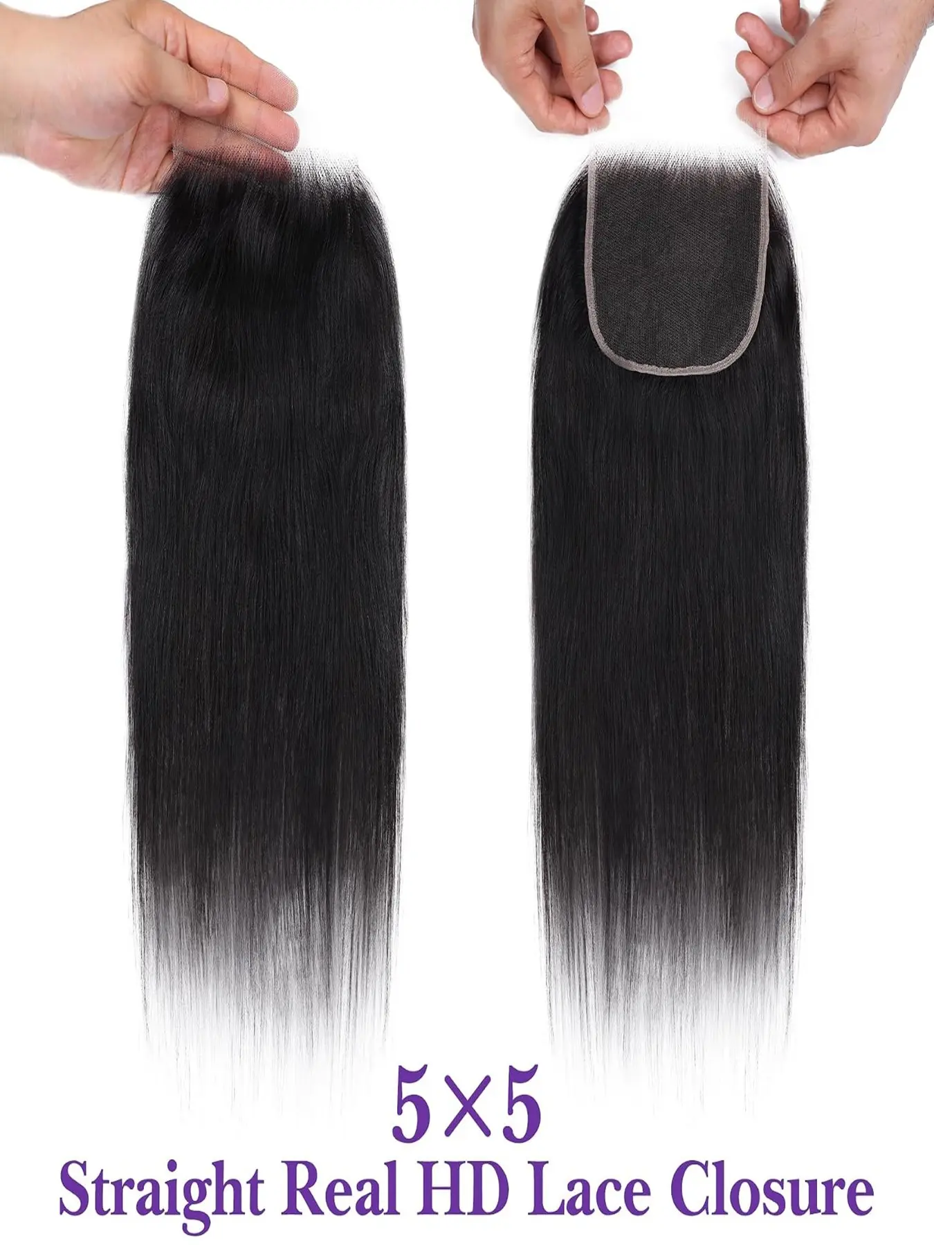 Bleached Knots 5x5 Real HD Lace Closure, Skinlike Straight Human Hair, Pre Plucked with Baby Hair, Brazilian Virgin Thin Invisible Laceclosure