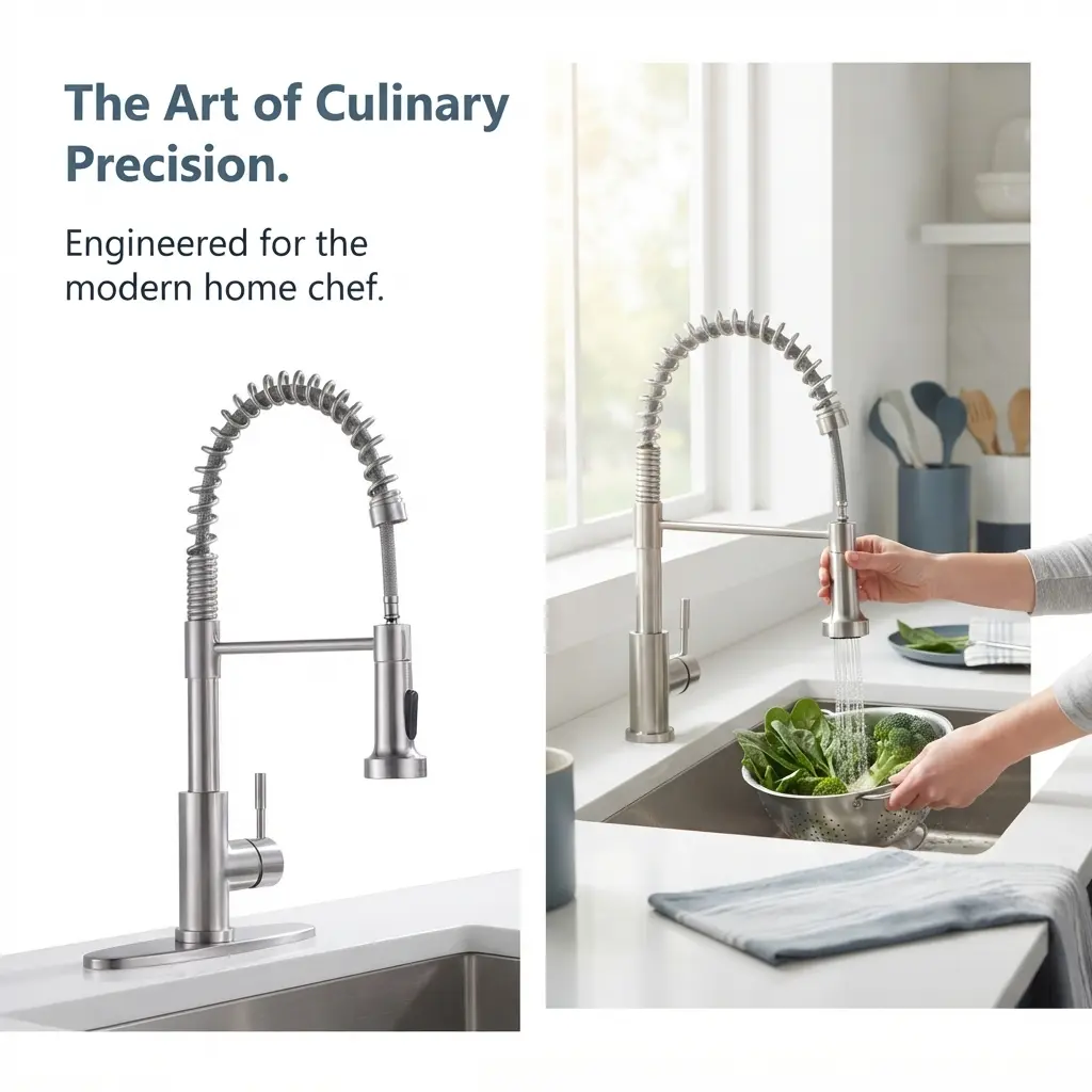 PHANCIR Modern Brushed Nickel Steel Pull Down Kitchen Faucet - Compact Single Handle Faucet Pull, Sink Fitting for 1 & 3 Hole Sinks