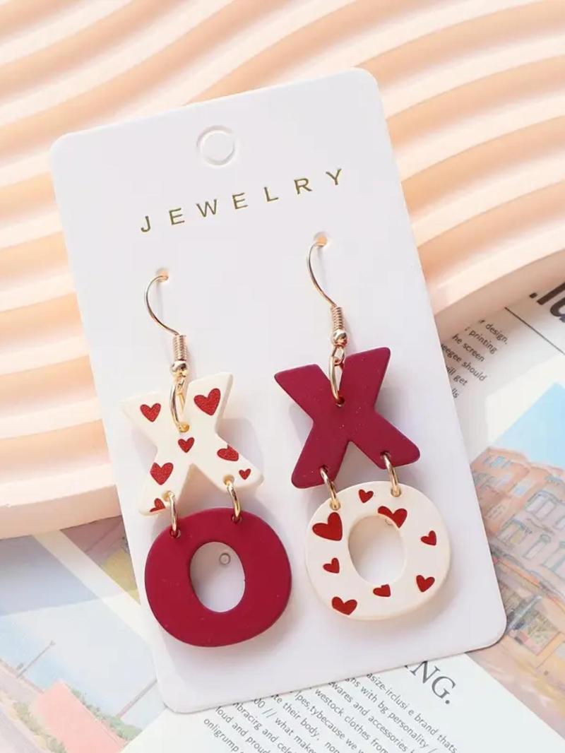 Heart Print Acrylic Dangle Earrings, Letter Design Earrings for Women for Gift, Elegant Jewelry for Party, Daily Clothing Decor, Trendy All-match & Exquisite Jewelry for Birthday Gift, Valentine's Day, Gift, Heart Shaped Earrings, Versatile Earrings