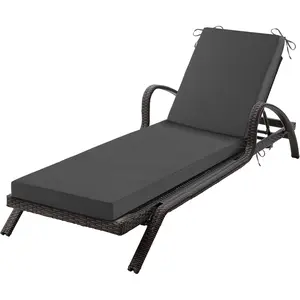 Chaise Lounge Cushions Outdoor, 72x 21x 3 Inch  & Fade-Resistant Lounge Chair Cushion, Outdoor Chaise Cushion with Removable Cover & Ties for Lawn, Patio, Pool & Beach, Dark Grey