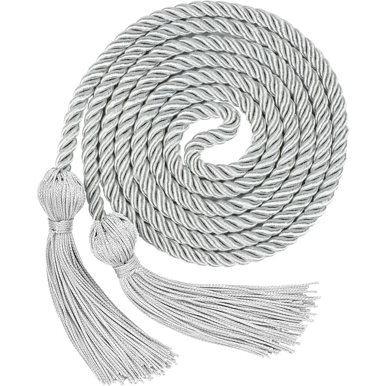 Graduation Honor Cord, Class of 2026, Silver, 67" Long Braided Cord with Tassels, Premium Polyester Commencement Cord for Bachelor, Master, Doctoral Gown