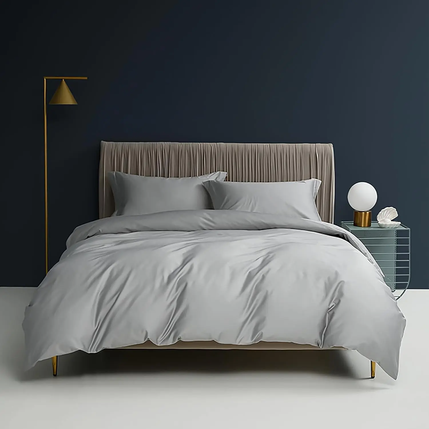 Waterproof Duvet Protector Cover Gray Cotton Breathable Reusable Comforter Protector with Zipper Closer Corner Ties for Kids Elder Dog Cat (Grey, King)