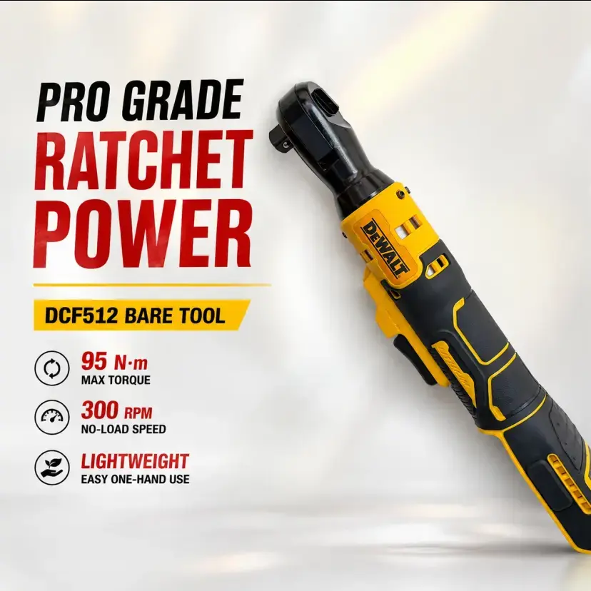 DEWALT DCF512 20V Rechargeable High Torque Cordless Right Angle Ratchet Wrench Power Tool - Brushless Motor, Compact & Lightweight, Portable, Variable Speed Control, Built-In LED Lights, 95Nm Torque, Batteries Included, for Mechanic DIY, Ga
