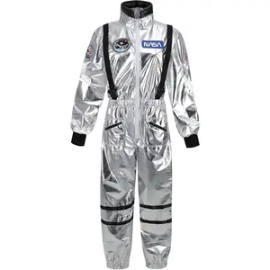 Women's Astronaut Costume Adult Shiny Space Suit Halloween Spaceman Costume