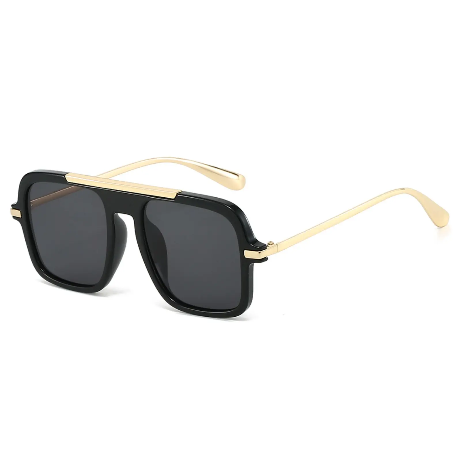 Double Bridge Square Aviator Sunglasses for Men Women, Trendy Two Tone Gold Trim Sun Glasses, UV Protection Retro Pilot Shades, Lightweight Fashion Eyewear for Driving Travel Daily Street Outfits