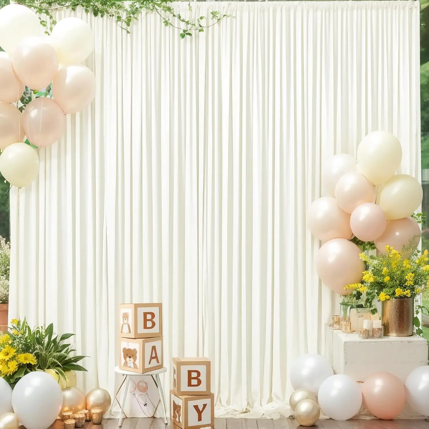 Ivory Backdrop for Wedding Parties Wrinkle Free Ivory Photo Curtains Backdrop Drapes Decoration for Baby Shower Photoshoot 5ft x 7ft,2 Panels