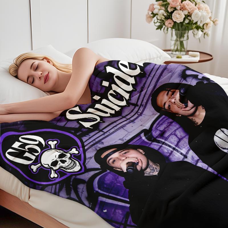 Suicideboy G59 Records Iconic Symbol Collage Fleece Blanket - Grey59 Suicideboys Dark Gothic Graffiti Ultra Soft Plush Throw, Underground Rap Merch, Streetwear Aesthetic Home Decor, Cozy Flannel Blanket for $B Fans